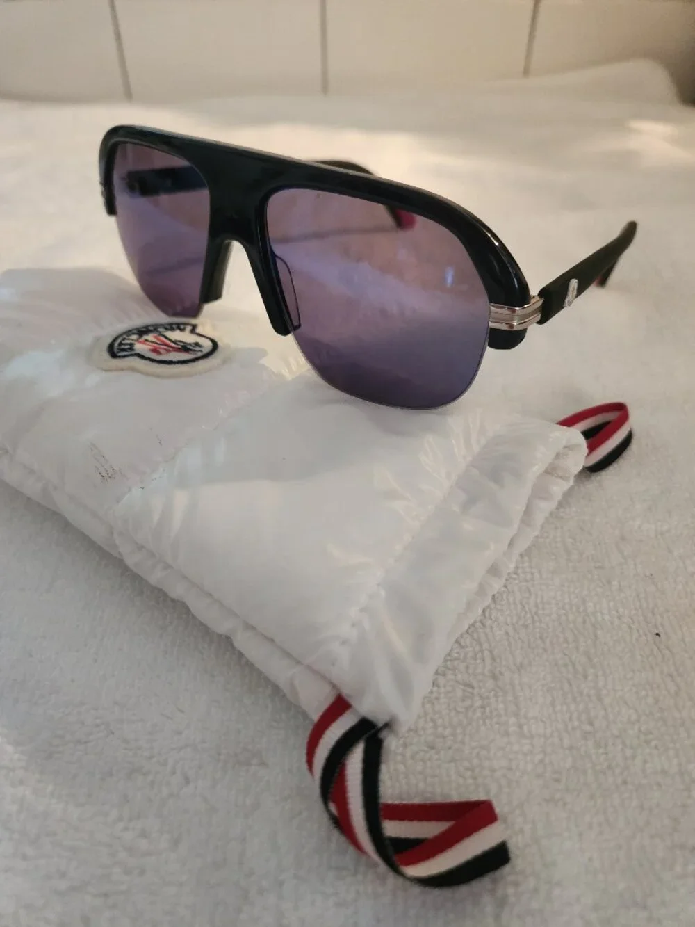 Moncler Lodge ML0267 Men's Shield Pilot Sunglasses Blue Mirror Worn Once